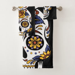 Gul ros Sugar Skull på svart