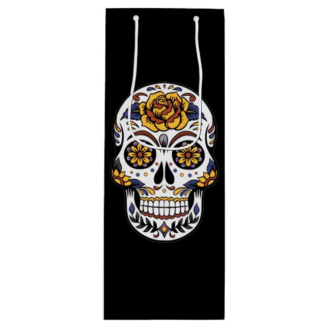 Gul ros Sugar Skull på svart (Framsidan)