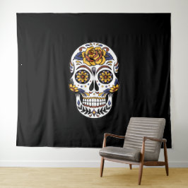 Gul ros Sugar Skull på svart