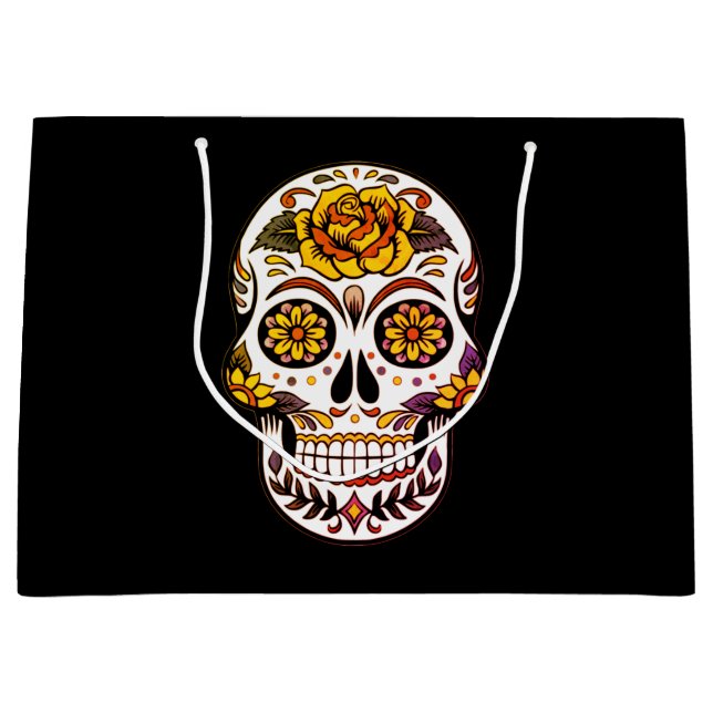 Gul ros Sugar Skull på svart (Framsidan)