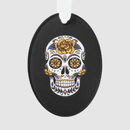 Gul ros Sugar Skull på svart