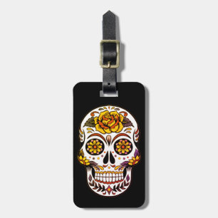 Gul ros Sugar Skull på svart Bagagebricka