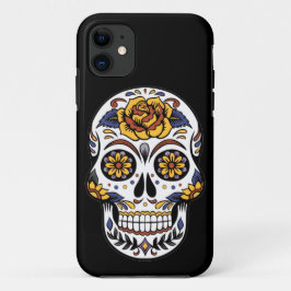 Gul ros Sugar Skull på svart