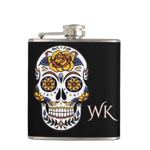 Gul ros Sugar Skull på svart Fickplunta