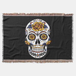 Gul ros Sugar Skull på svart Filt