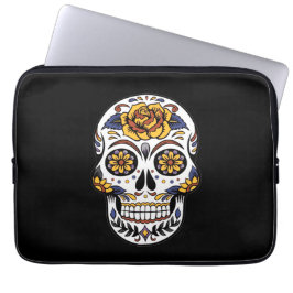 Gul ros Sugar Skull på svart Laptop Fodral