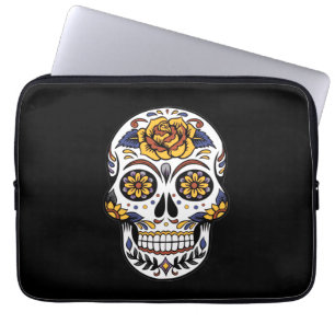 Gul ros Sugar Skull på svart Laptop Fodral