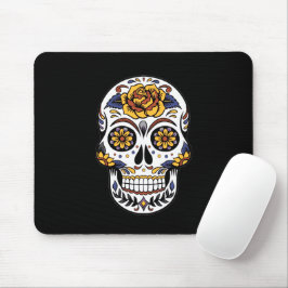 Gul ros Sugar Skull på svart Musmatta