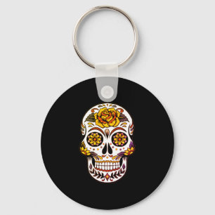 Gul ros Sugar Skull på svart Nyckelring