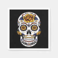 Gul ros Sugar Skull på svart
