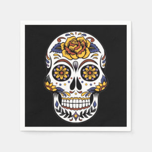 Gul ros Sugar Skull på svart Pappersservett