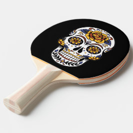 Gul ros Sugar Skull på svart Pingisracket