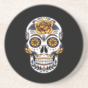 Gul ros Sugar Skull på svart Underlägg
