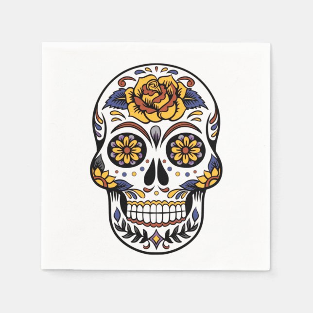 Gul ros Sugar Skull Pappersservett (Framsidan)