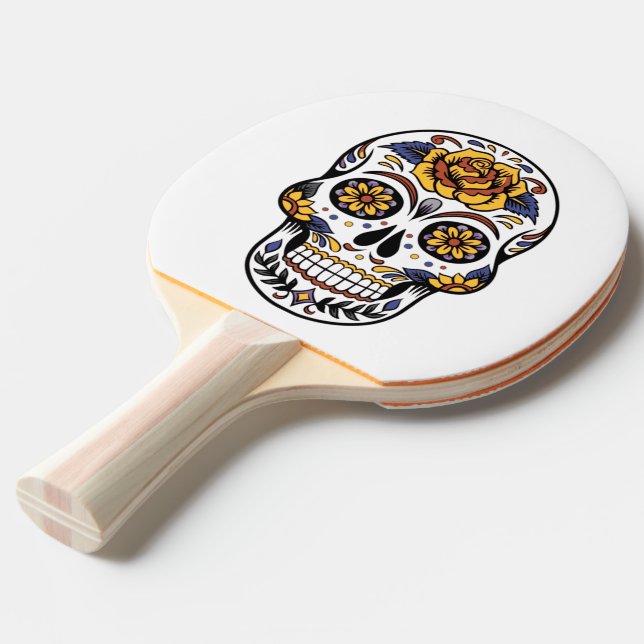 Gul ros Sugar Skull Pingisracket (Frontvinkel)