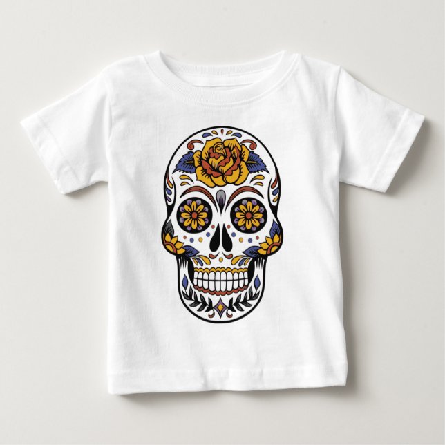 Gul ros Sugar Skull Tee Shirt (Framsida)