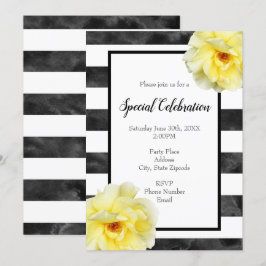 Gul ros, Svartvit vattenfärg, Rand Inbjudningar