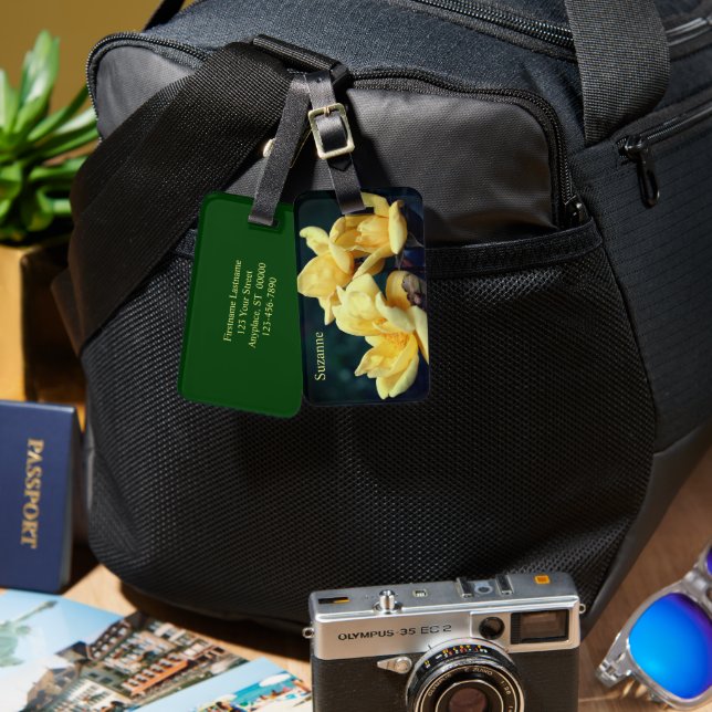 Gul ros Trio-Personligen Bagagebricka (Fram & Baksida)