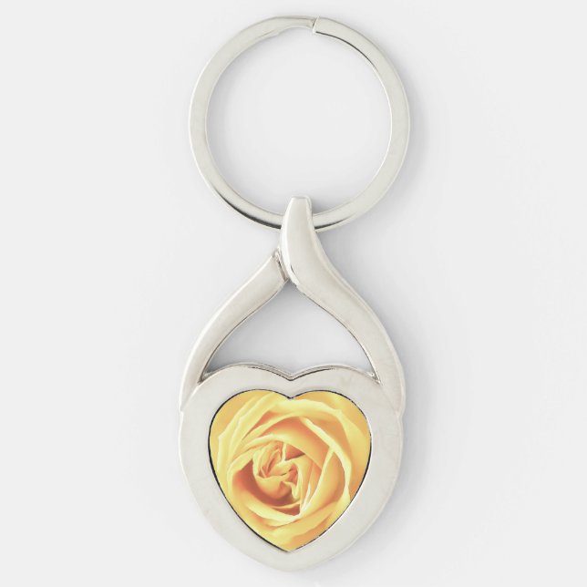 Gul ros tryck twisted heart silverfärgad nyckelring (Framsidan)