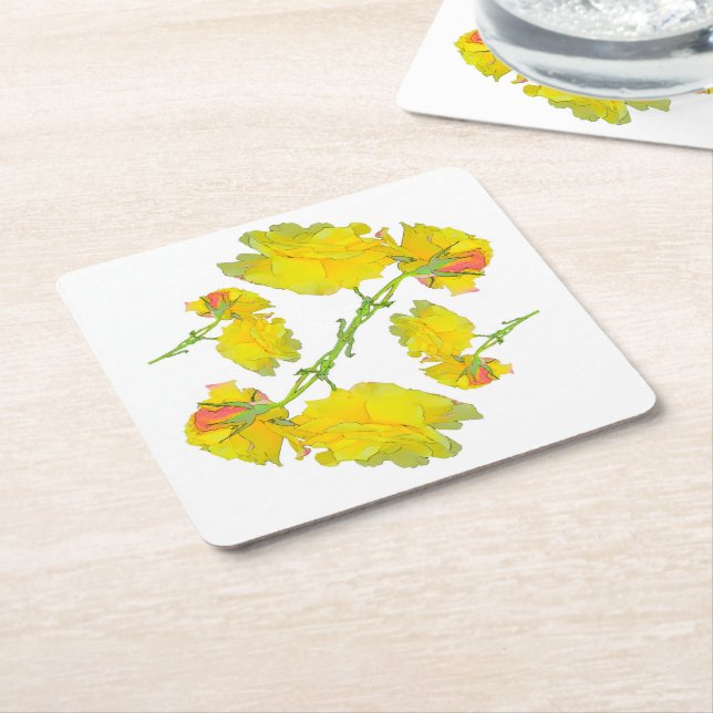 Gul ros. underlägg papper kvadrat (Vinklad)