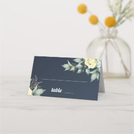 Gul ros vattenfärgsromantisk marin blå blommigt placeringskort