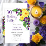 Gul ros Violet 30:e Bröllop-Födelsedagsfesten Inbjudningar<br><div class="desc">Att fira din 30:e "Födelsedagsfest" med gul ros och lila kränks och det är grunden för den här överlappande blommigten med lila skripttext. Sammansatt design efter Helgdag Hearts-design (reserverade höger). Om du har några frågor eller behöver hjälp med designen kan du skicka ett e-postmeddelande till oss direkt på info@holidayheartsdesigns.com. Vi...</div>