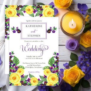 Gul ros Violets Boho Blommigt Bröllop Inbjudningar