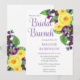 Gul ros Violets Boho Blommigt Möhippa Brunch Inbjudningar