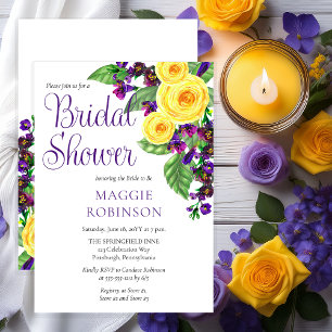 Gul ros Violets Boho Blommigt Möhippa Inbjudningar