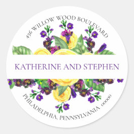 Gul ros | Violets Boho Blommigt Returadress Runt Klistermärke