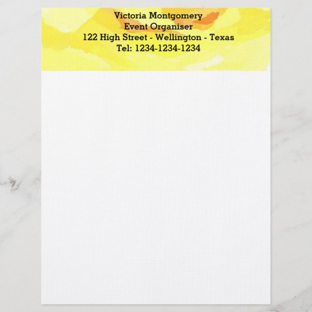Gul ros Watercolor Letterhead Brevhuvud (Framsida)