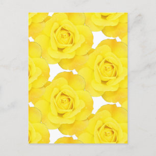 Gul ros White Guld Blommigt Flowers Mönster Vykort
