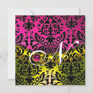 GUL ROSA FUCHSIA SVART DAMAST MONOGRAM TOPAS INBJUDNINGAR