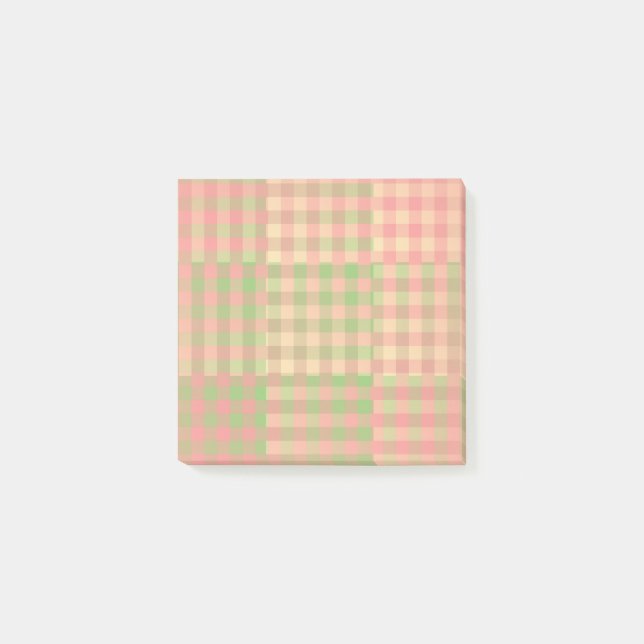 Gul Rosa Grön Rutig Lapptäcke Mönster Post-it Block (Framsida)