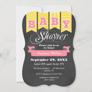 Gul Rosa Kritskriftsflagga Baby Shower Inbjudan