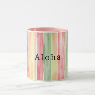 Gul Rosa Mint Ränder Aloha Mugg