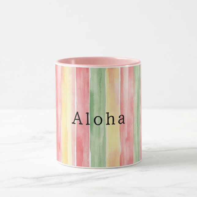 Gul Rosa Mint Ränder Aloha Mugg (Center)