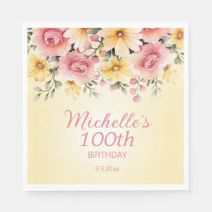 Gul Rosa Vårblomma 100-årsdag Pappersservett