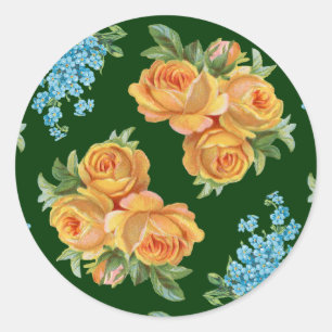 Gul rosblåa blommor på grön klistermärke