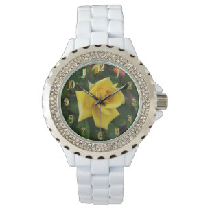Gul rosblomma urtavla armbandsur