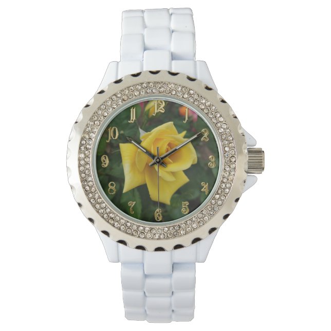 Gul rosblomma urtavla armbandsur (Framsida)
