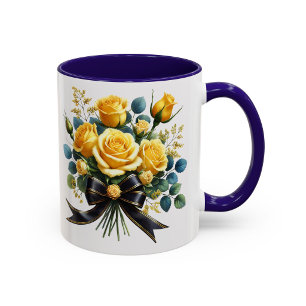 Gul Rosbukett Kopp Elegant Blommig Present