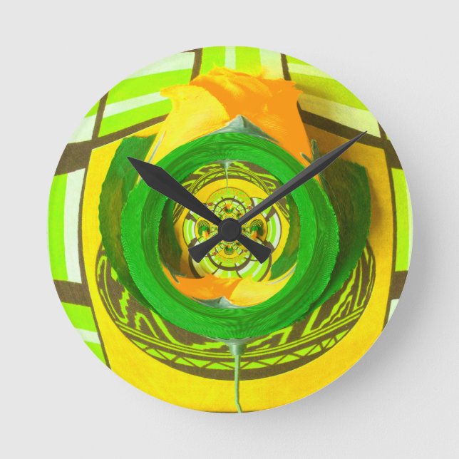 Gul rosgrafikdesign rund klocka (Framsida)