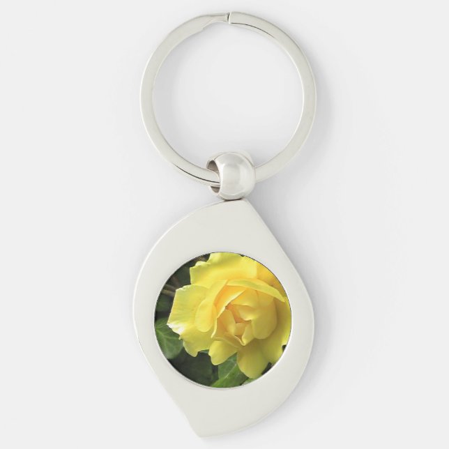 Gul rosskönhet Keychain Swirl Silverfärgad Nyckelring (Framsidan)