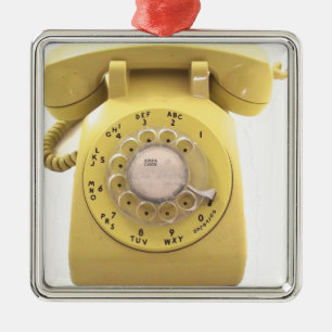 Gul roterande telefon julgransprydnad metall