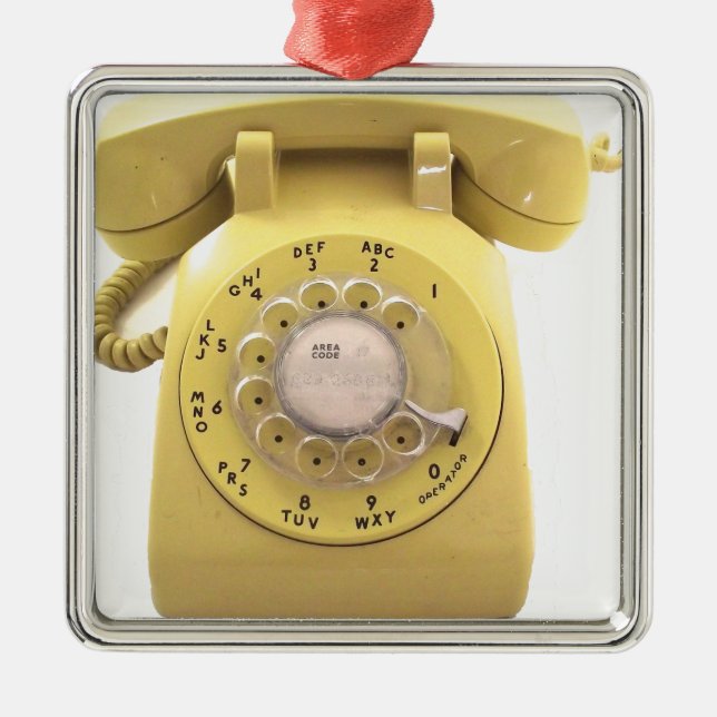 Gul roterande telefon julgransprydnad metall (Framsidan)