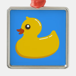 gul rubber anka i blått julgransprydnad metall