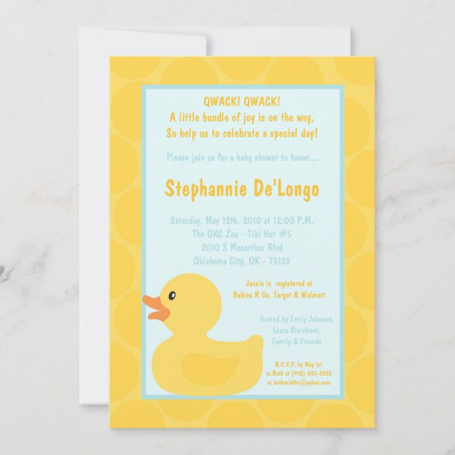 gul Rubber Ducky Duc baby showerinbjudan för 5x7 Inbjudningar (Framsida)