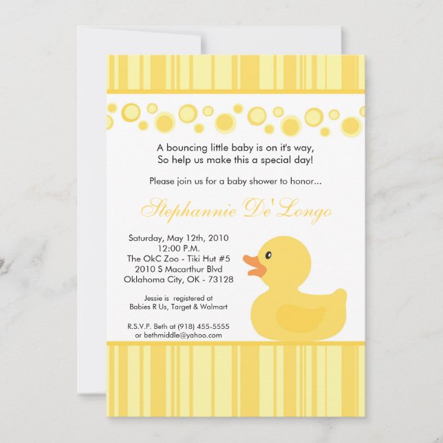 gul Rubber Ducky inbjudan för baby shower 5x7 (Framsida)