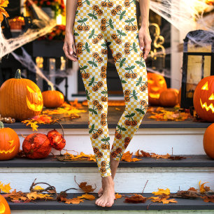 Gul Rutig Körsbärspumpa Mönster Leggings